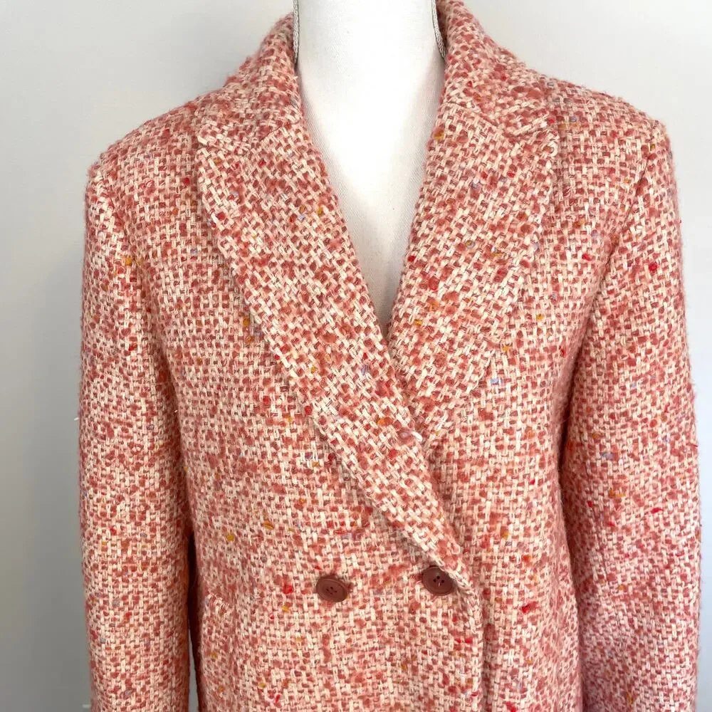 J. Crew Nalya Daphne Italian Tweed Topcoat In Faded Guava Multi Size 14 New - Picture 6 of 16
